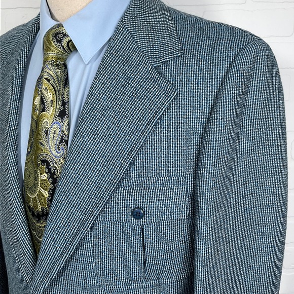 Phoenix Blazer Men 42R Turquoise Black Check Two Button Tweed 70s Union USA VTG - Picture 2 of 13